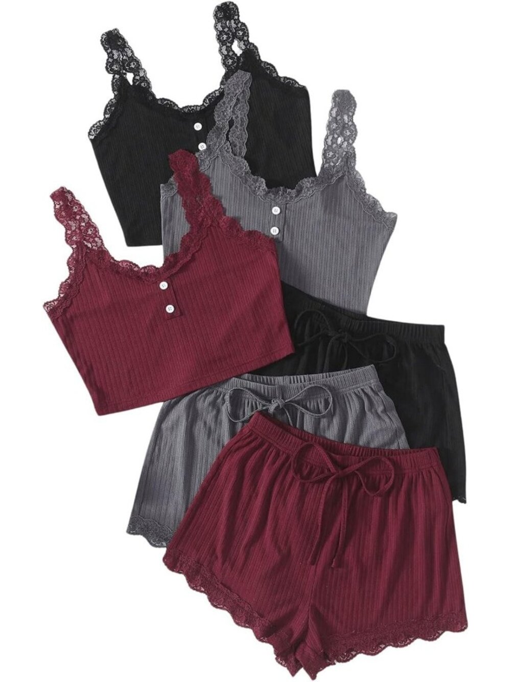 Lace Sleepwear Lounge Set - 6 Piece Women's Pajama Shorts Set for Comfort